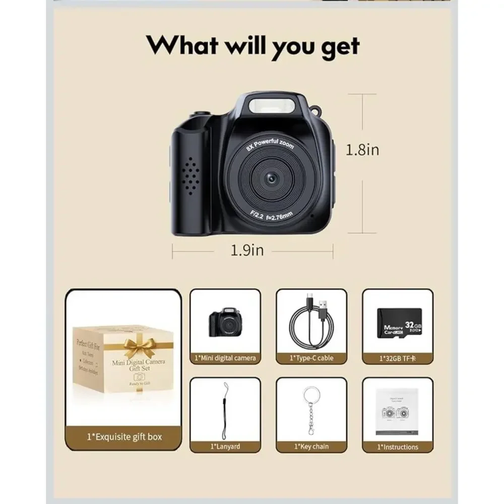 🔥FLATIC Mini Keychain Camera –4K Digital Tiny Camera with 32GB Card BNWT🔥